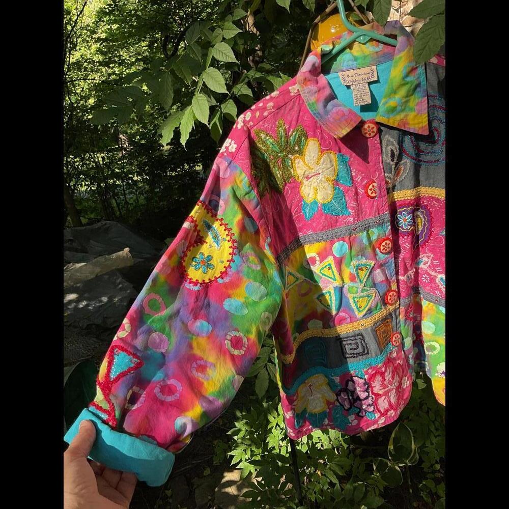 New Direction Vintage Patchwork Hippie, Boho Grandma Art to wear Jacket 14/16 - Picture 3 of 12